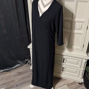 J. Jill Elegant Long Black/ Navy Blue Faux Wrap Dress Size Large